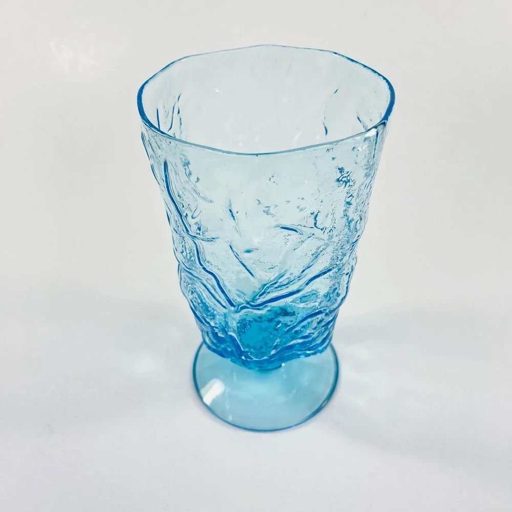 Seneca Driftwood Peacock Blue Water Goblets Set‎ 2 Textured Glass 1980